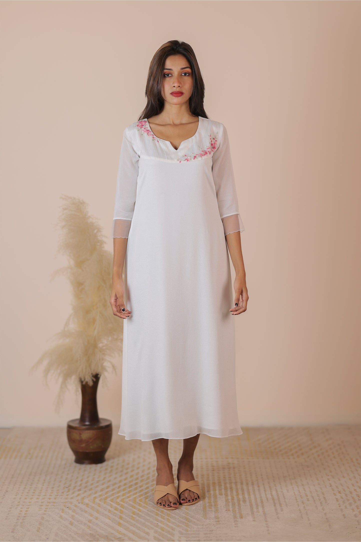 White Material crepe georgette kurti