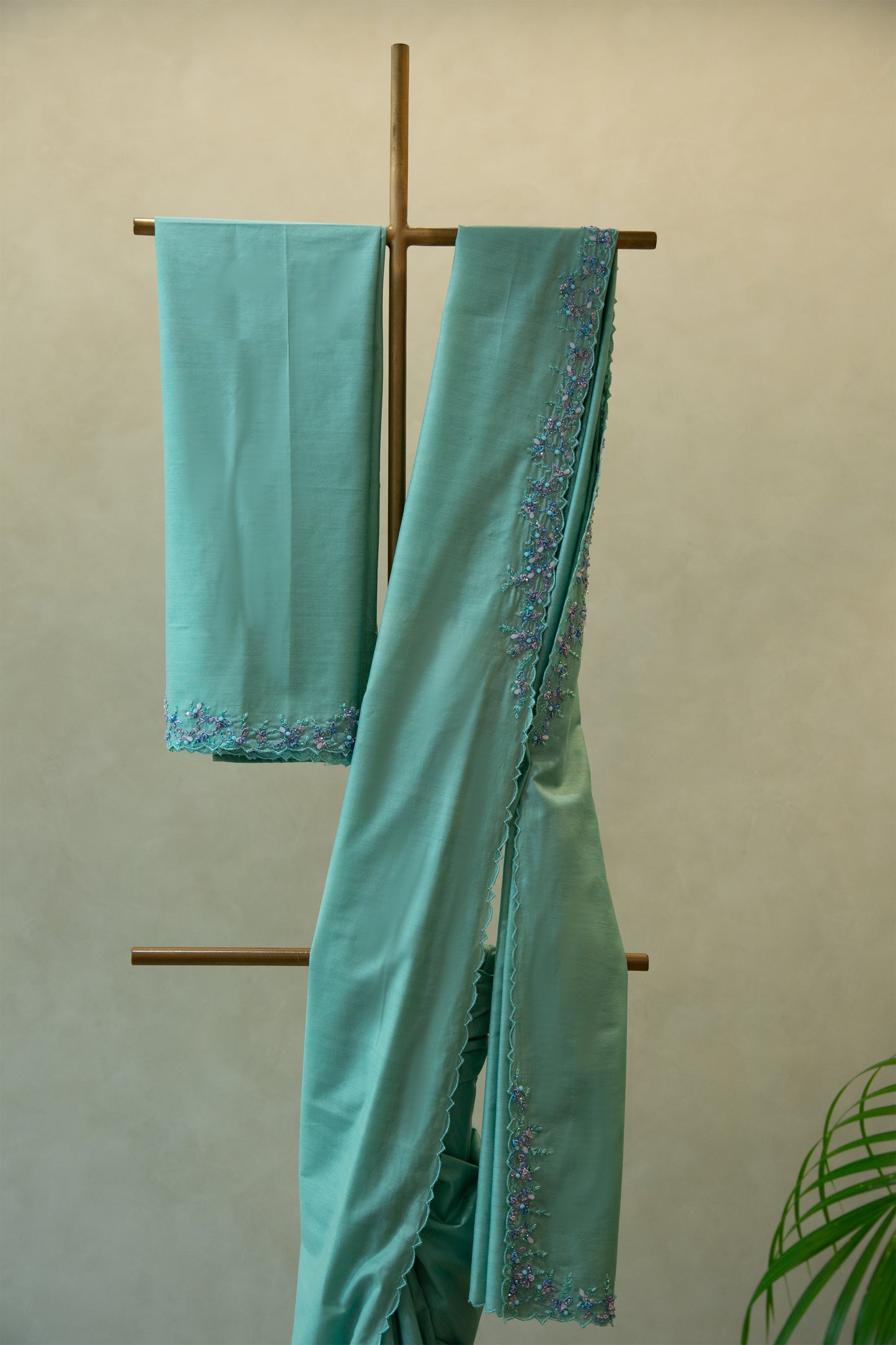 Aqua marine green Kathan Tissue saree