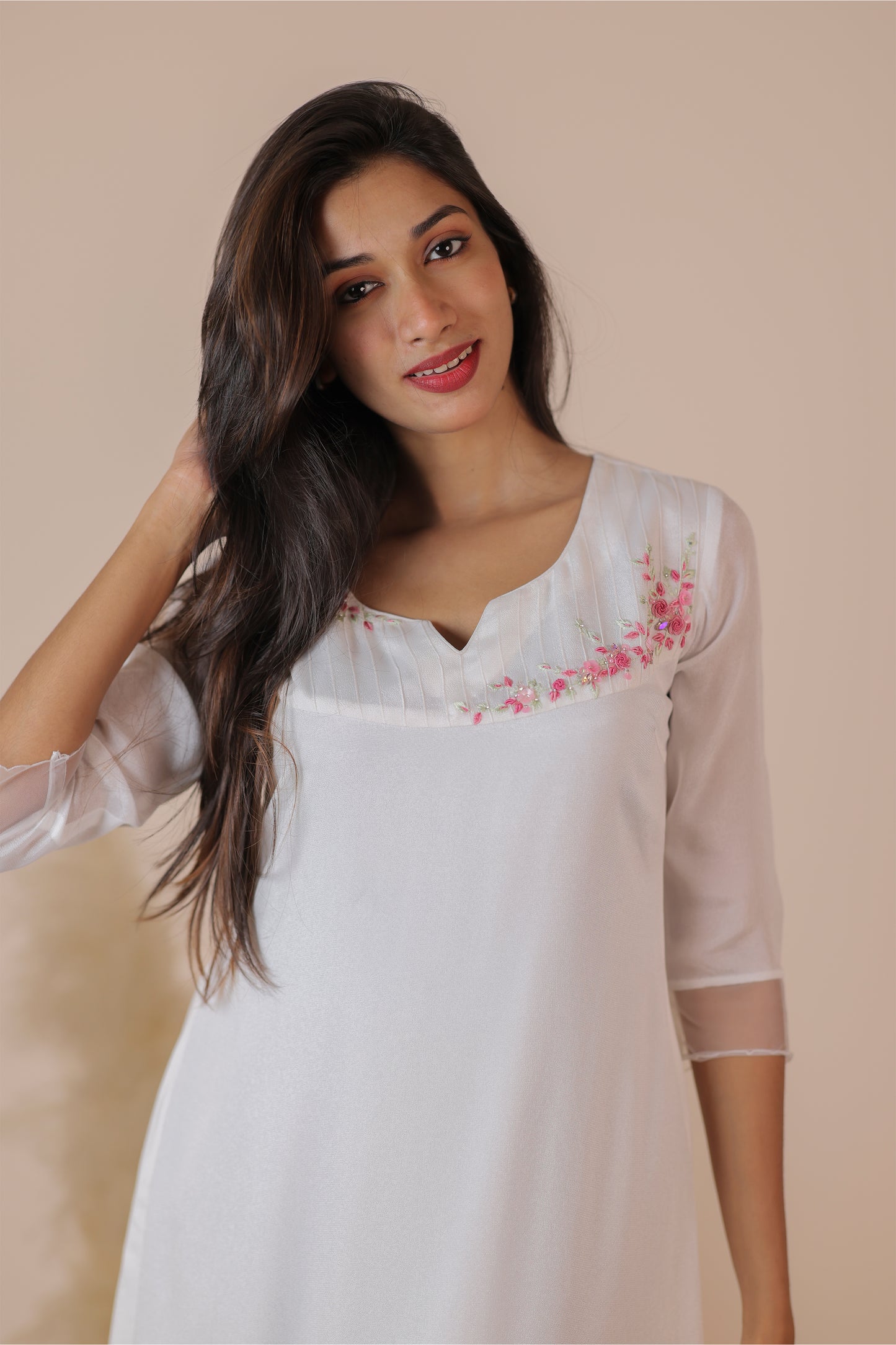 White Material crepe georgette kurti