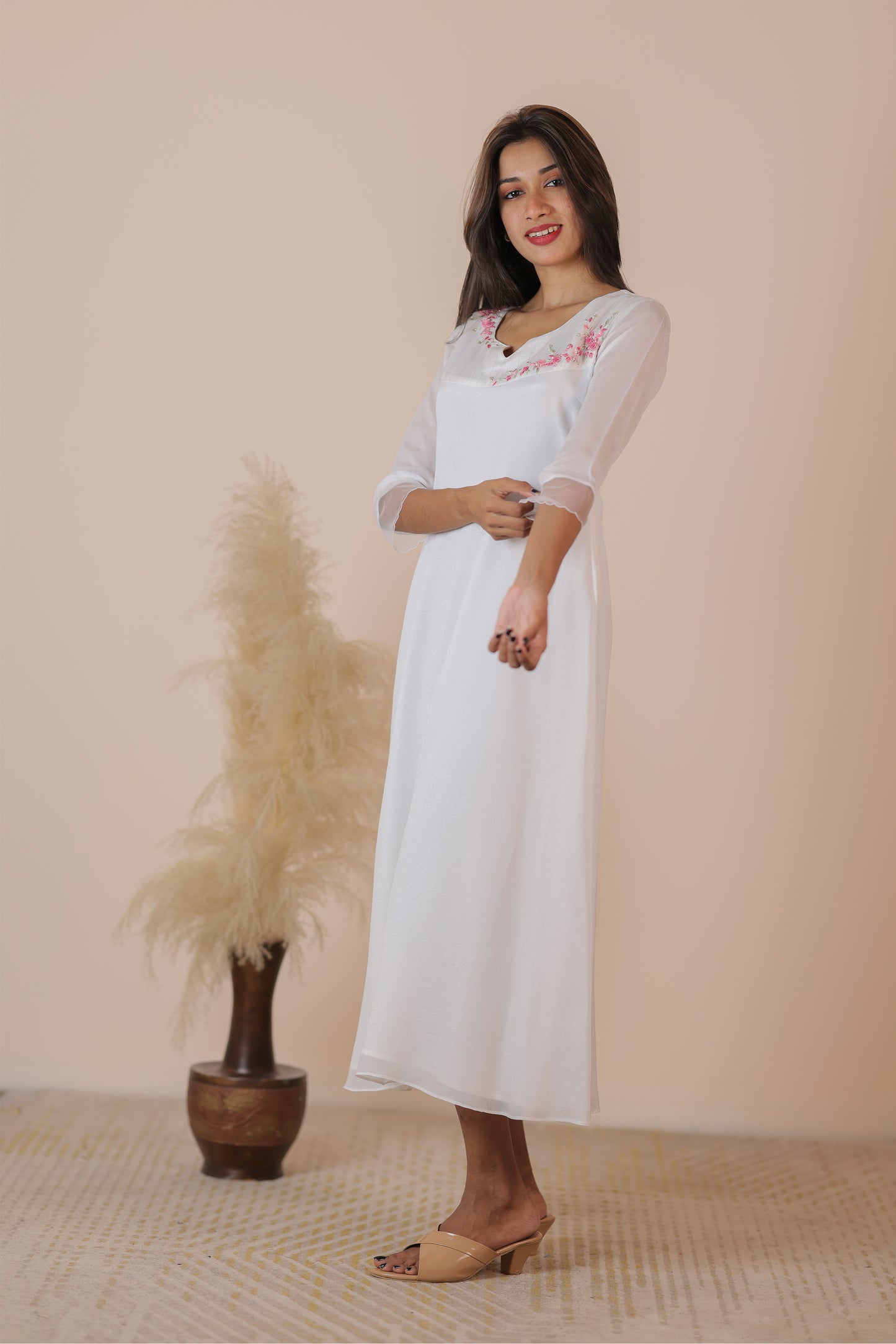 White Material crepe georgette kurti