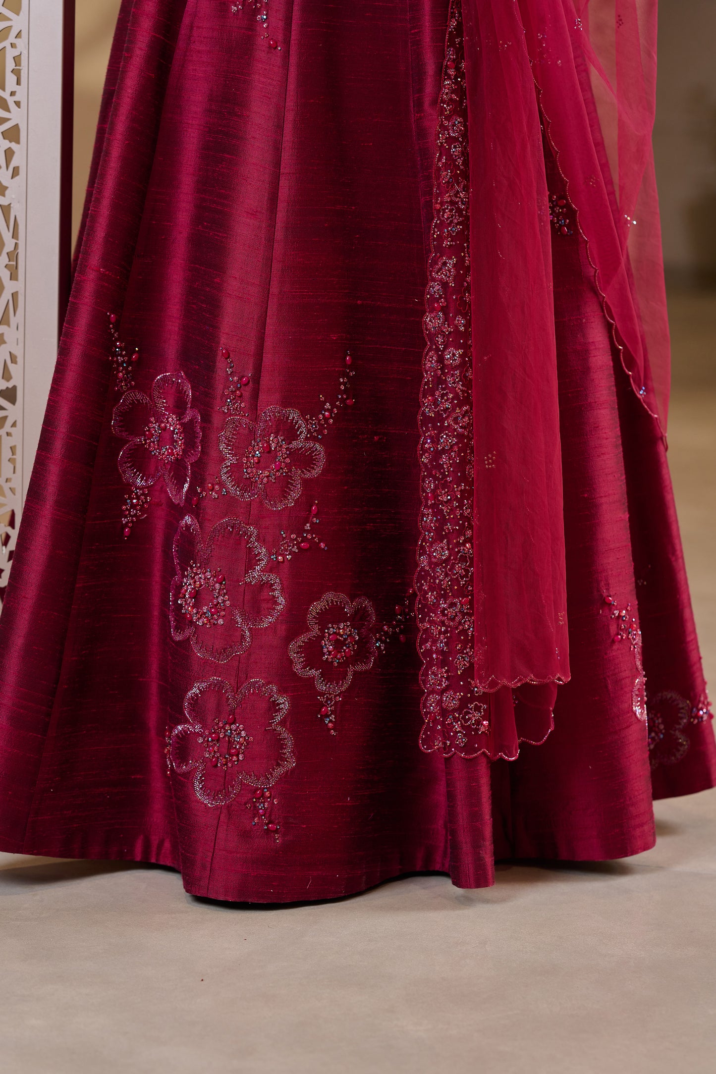 Paris grape shaded lehenga with hand-embroidered