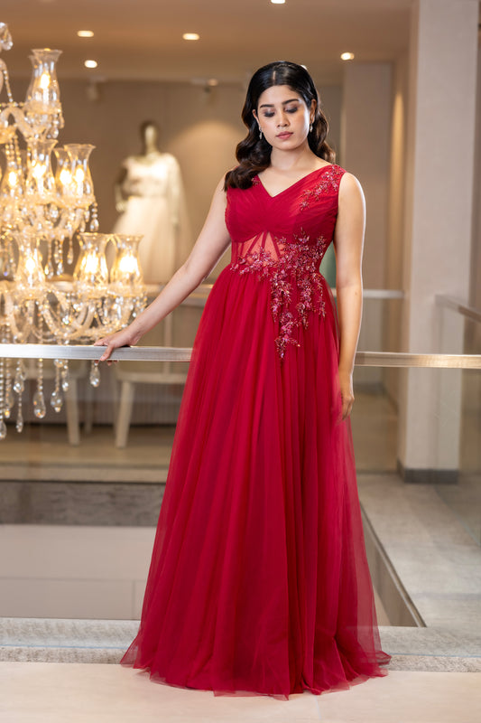 Red bridal gown