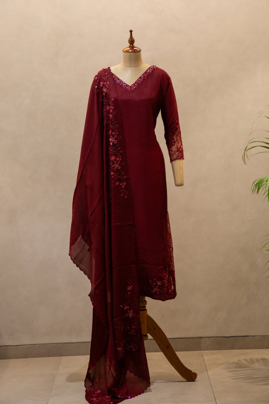 Hand Embroidered Semi Stitched Salwar Set