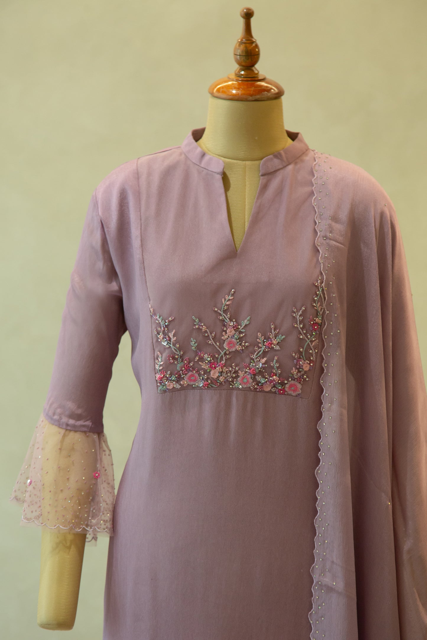 Lavender Floral Embroidered Semi- Stitched Salwar Set