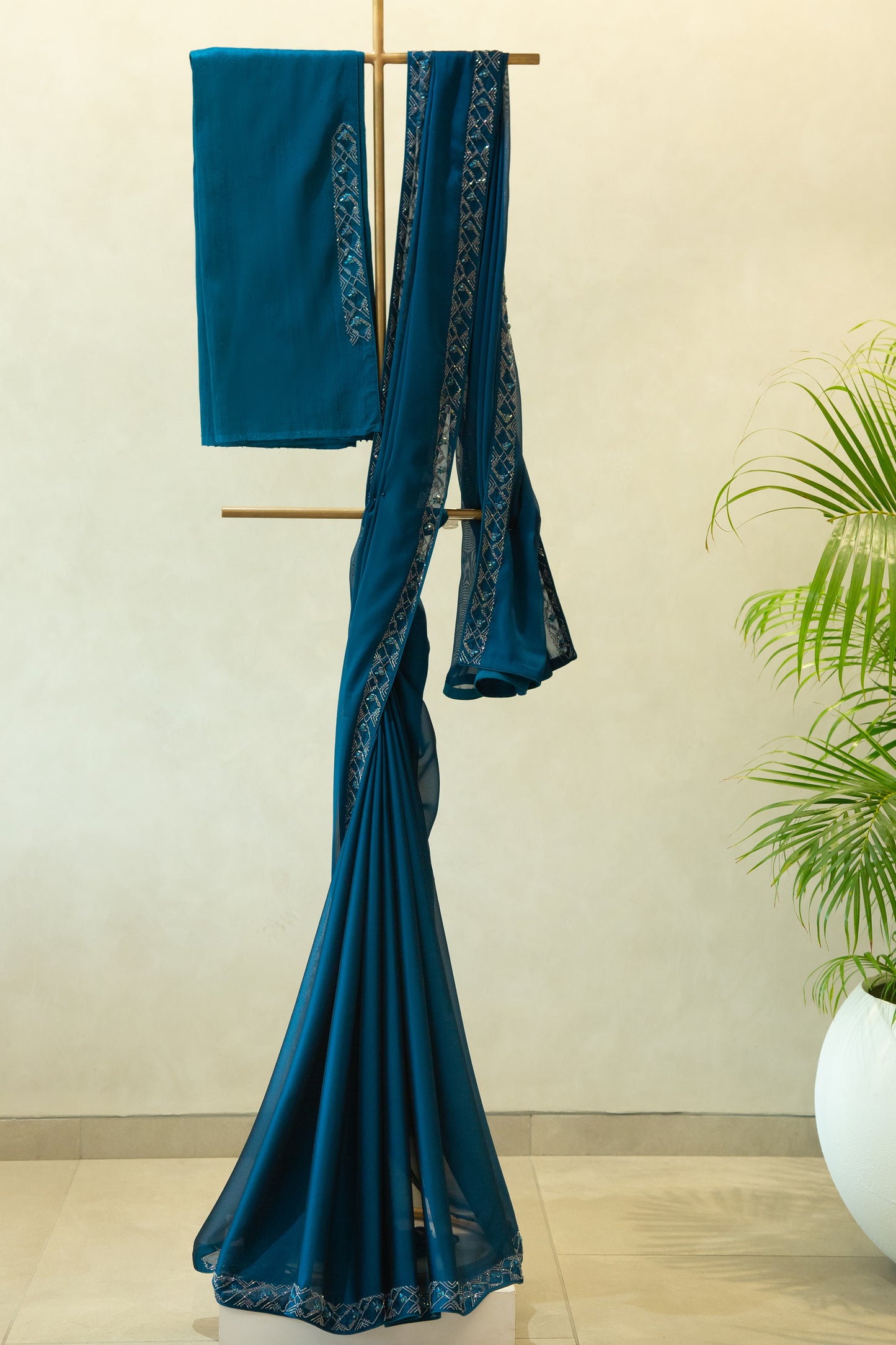 Hand Embroidered Satin Georgette Saree