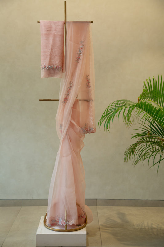 Peach organza saree