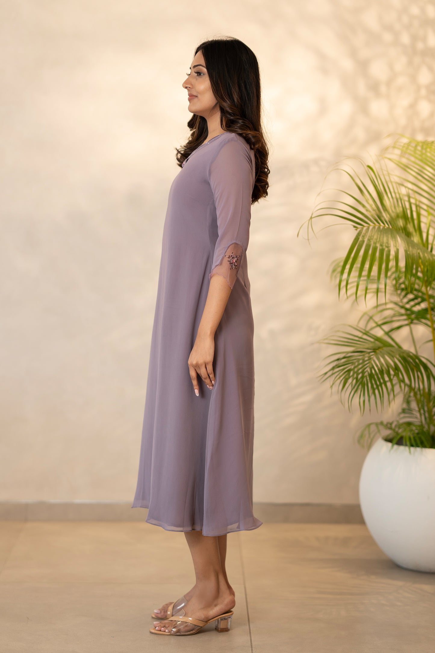 Lavender Geogette Hand Embroidered Kurti