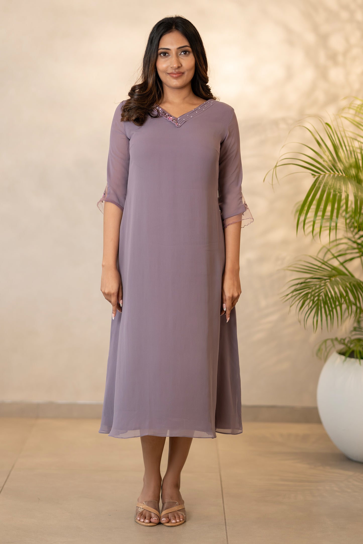 Lavender Geogette Hand Embroidered Kurti