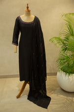 Hand Embroidered Black Semi- Stitched Salwar Set