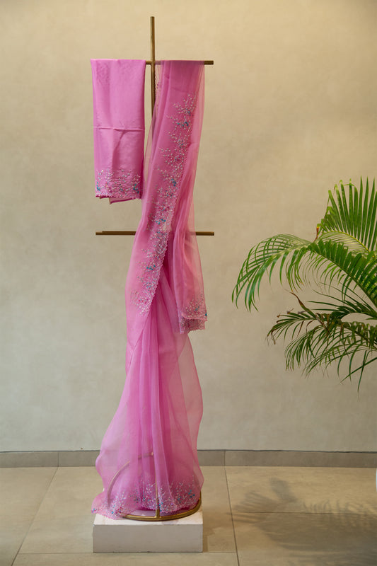 Neon Pink organza saree.