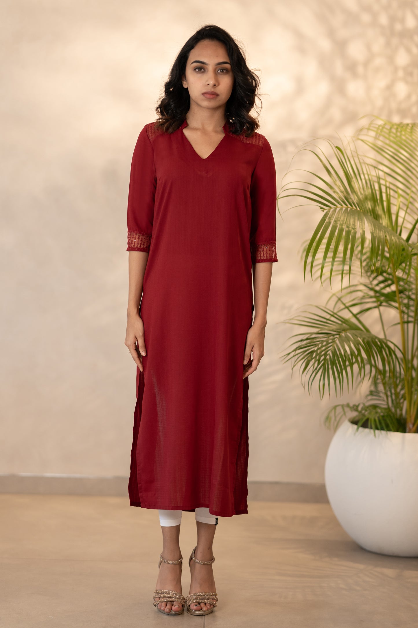 Collar Neck Red Kurti