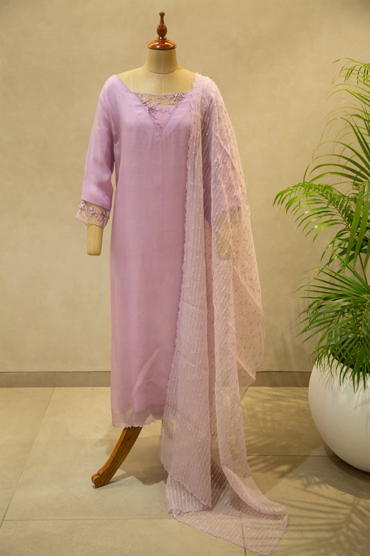 Lavender Georgette Semi- Stitched Salwar Set