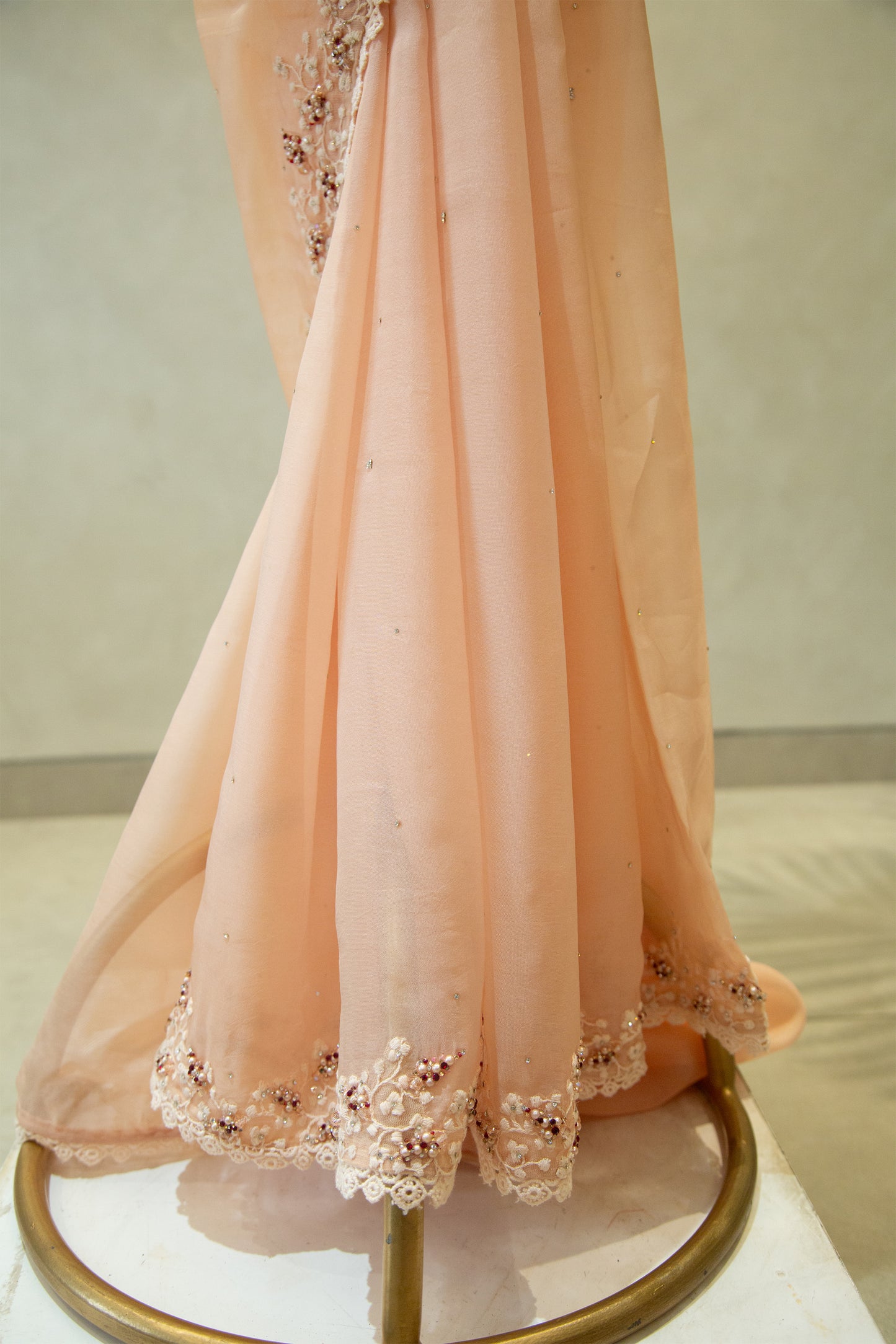 Light Peach Soft Organza Saree