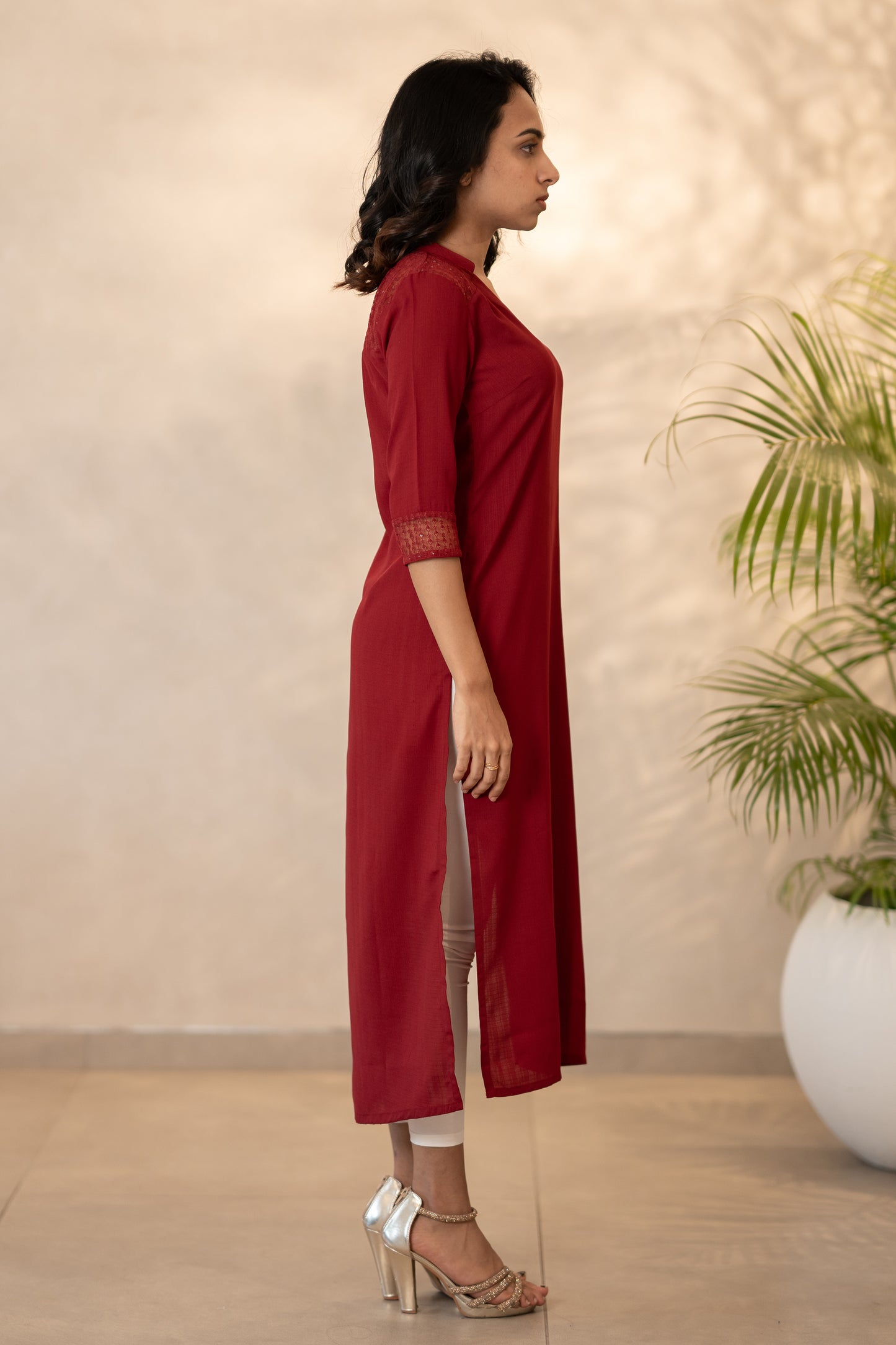 Collar Neck Red Kurti