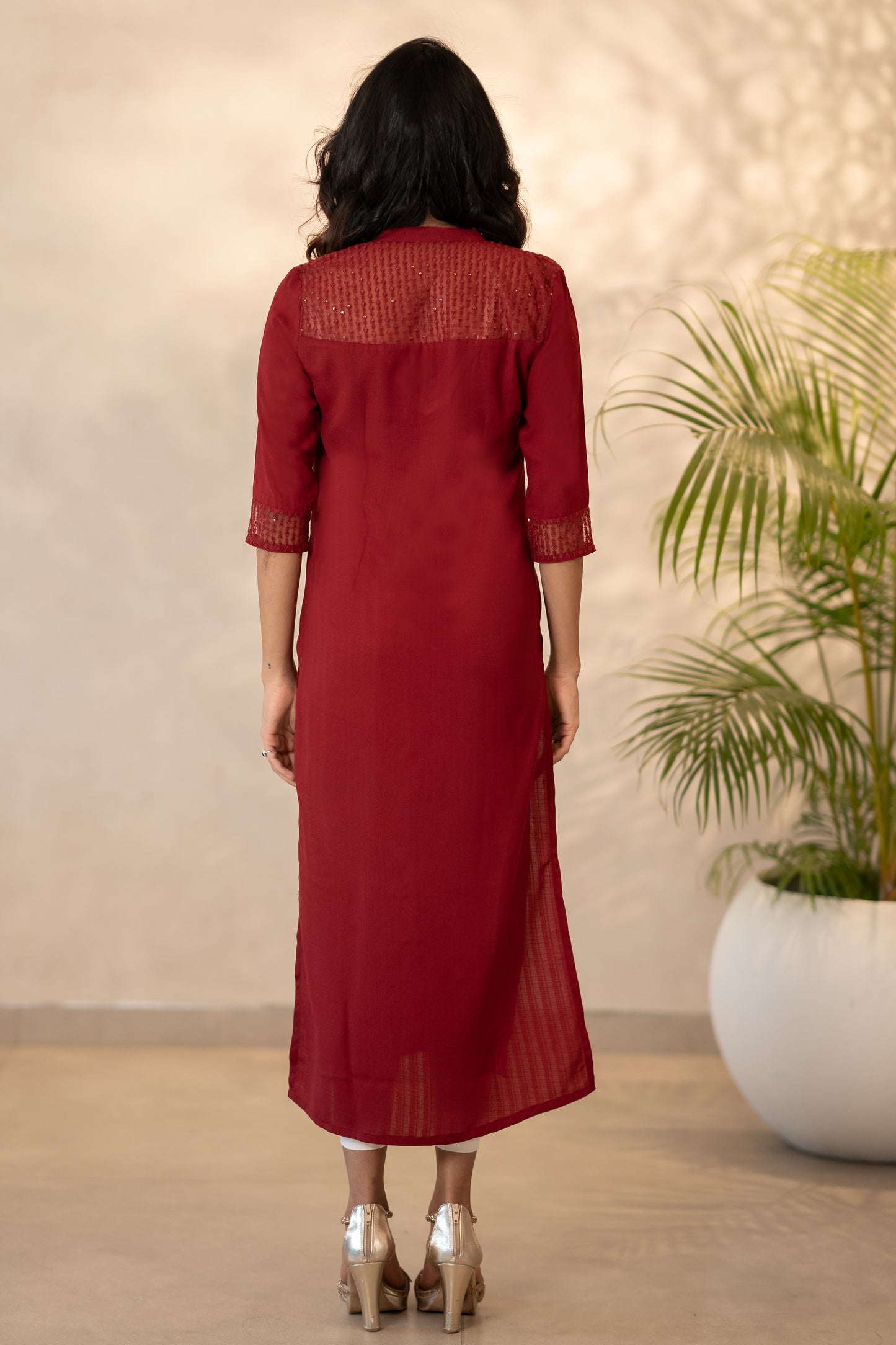 Collar Neck Red Kurti