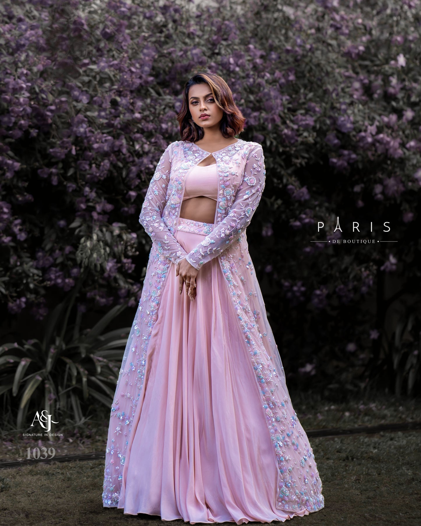 Paris peach crape silk lehenga