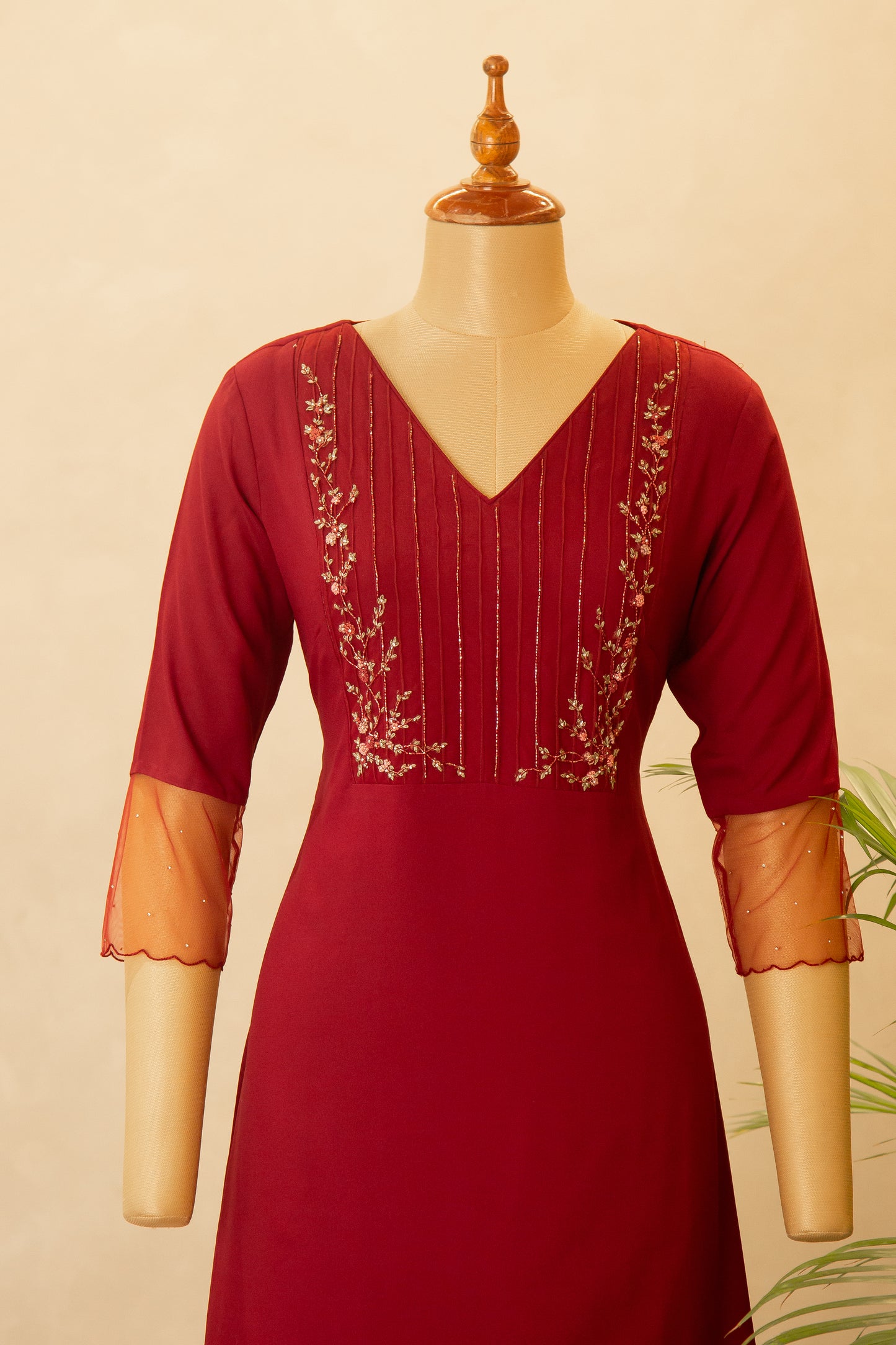 PARIS SCARLET RED PINTUCKED EMBILLISHED KURTI