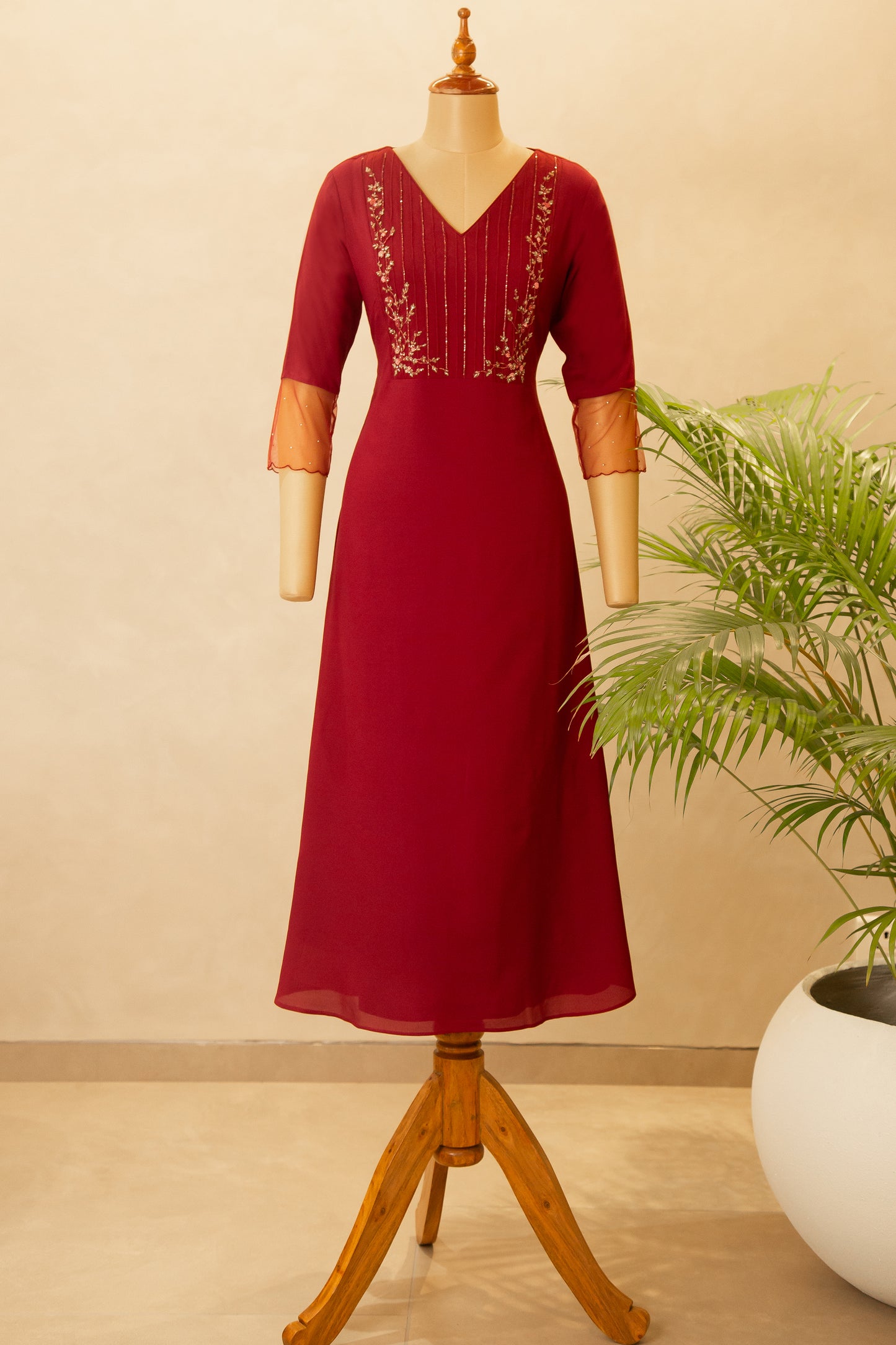 PARIS SCARLET RED PINTUCKED EMBILLISHED KURTI