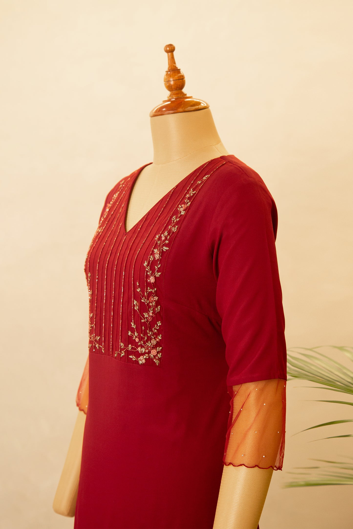 PARIS SCARLET RED PINTUCKED EMBILLISHED KURTI