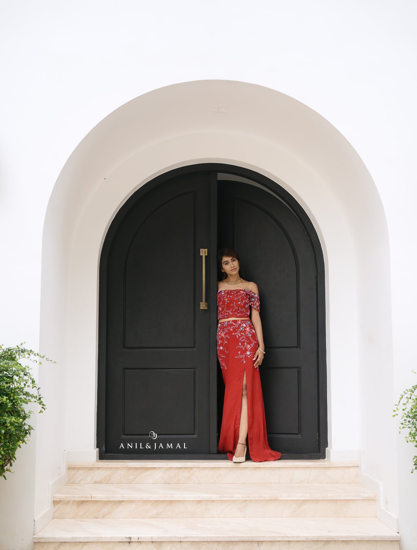 Red corset fish cut lehenga