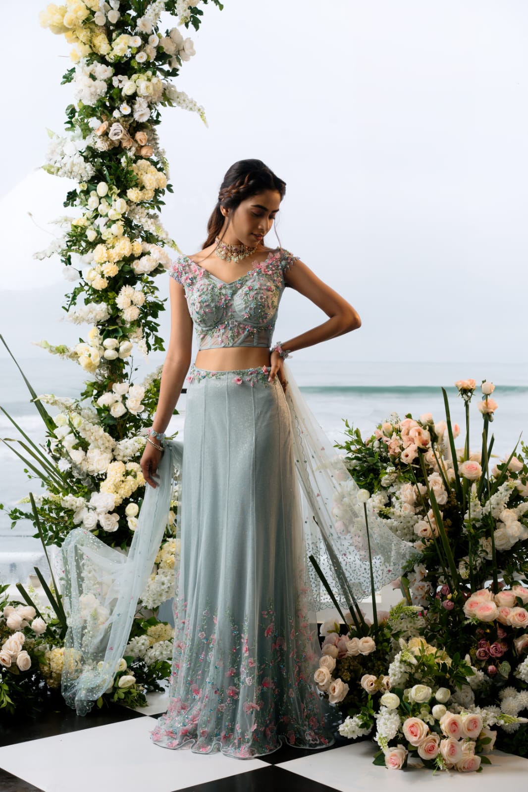 Blue sequence corset lehenga