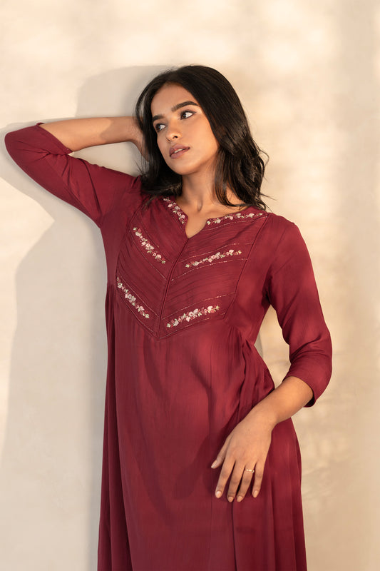 Maroon Wrinkled Rayon  Kurti