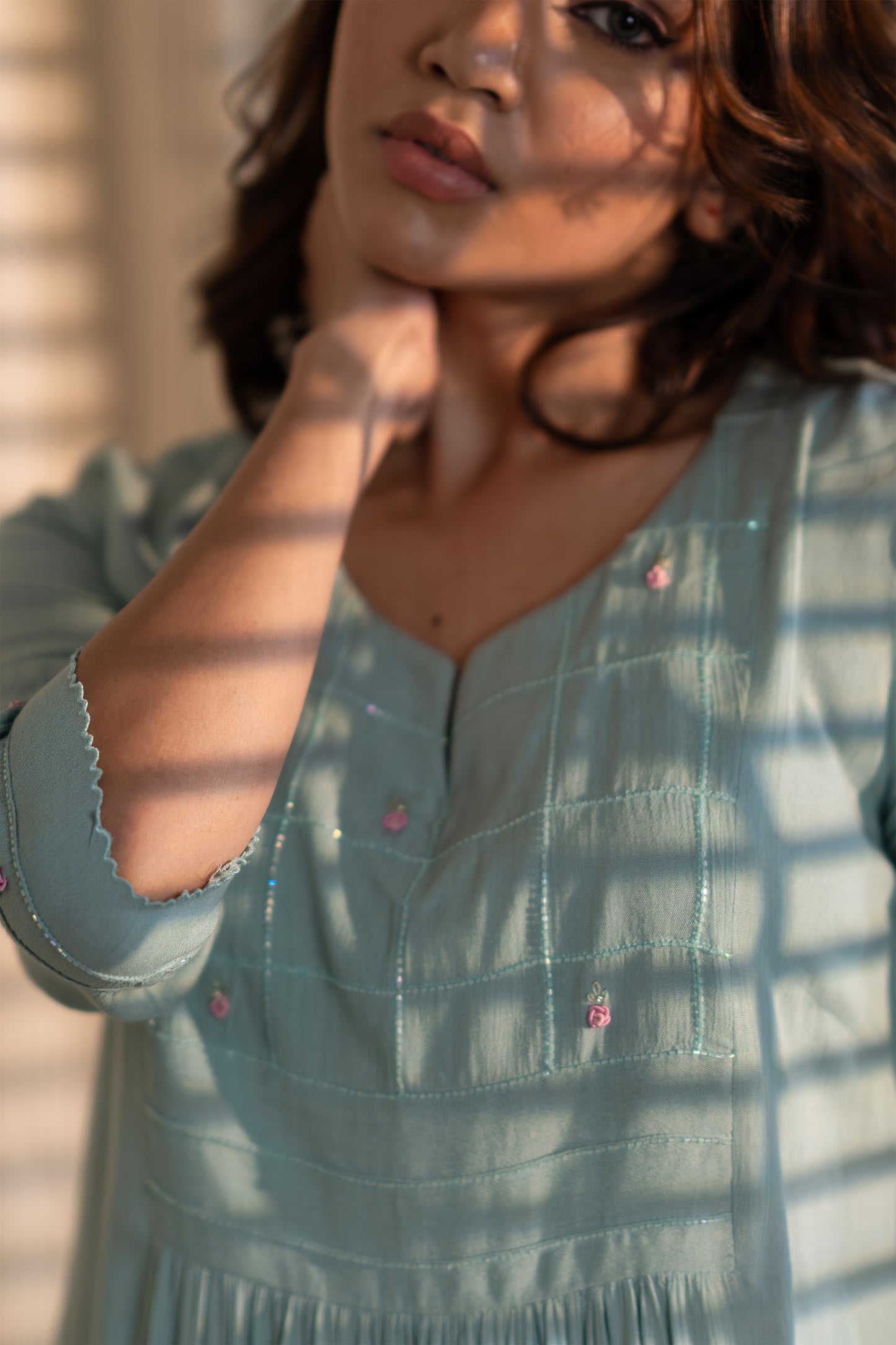 Pretty Light Blue Wrinkled Rayon Kurti