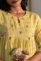 Embroidered Yellow Handloom Kurti