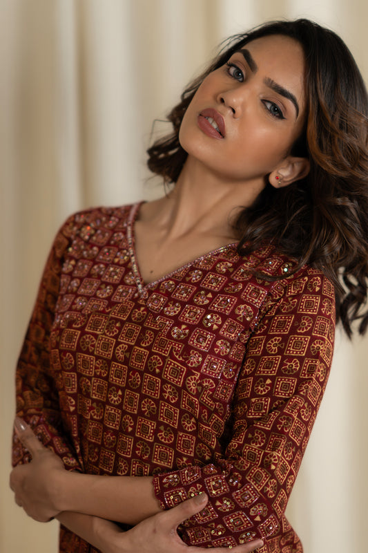 Ajrakh Printed Cotton Kurti