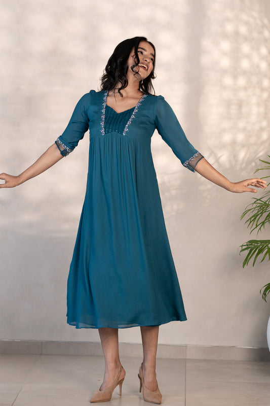 Blue Crape Georgette Partywear Kurti