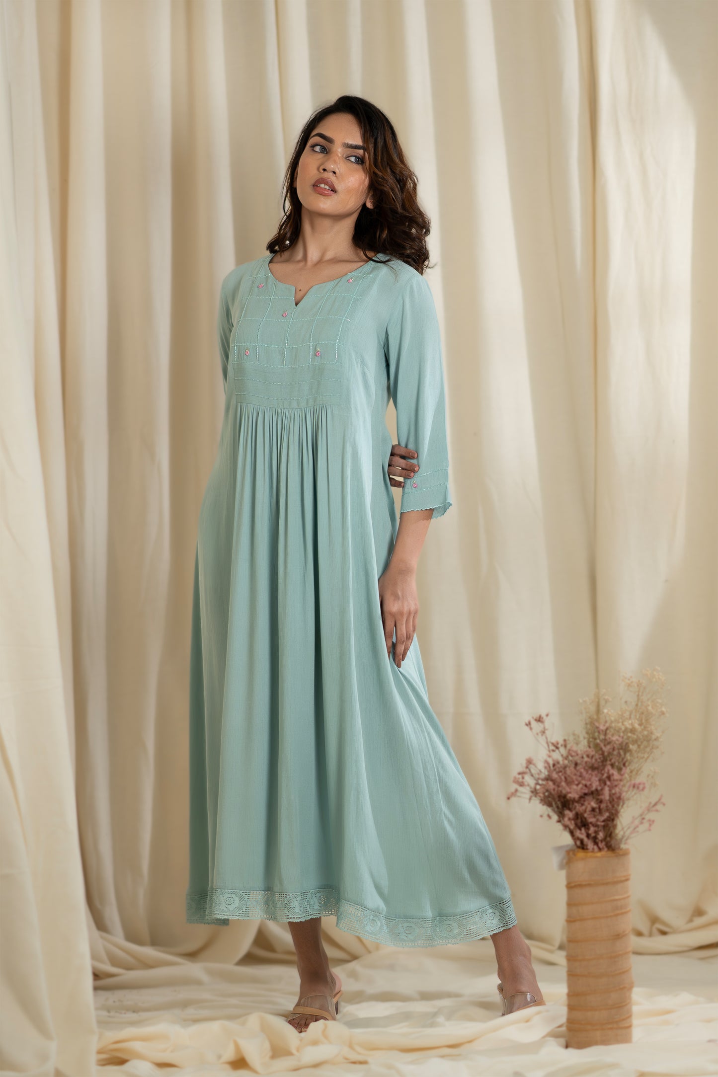 Pretty Light Blue Wrinkled Rayon Kurti