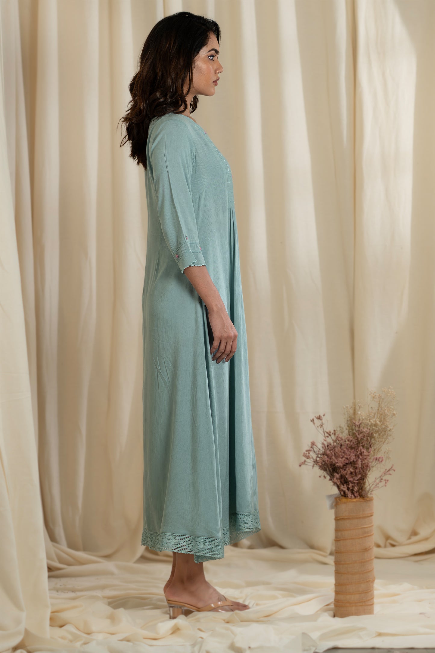 Pretty Light Blue Wrinkled Rayon Kurti