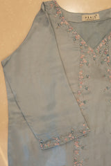 Steel Blue Upada Silk Semi- Stitched Salwar Set