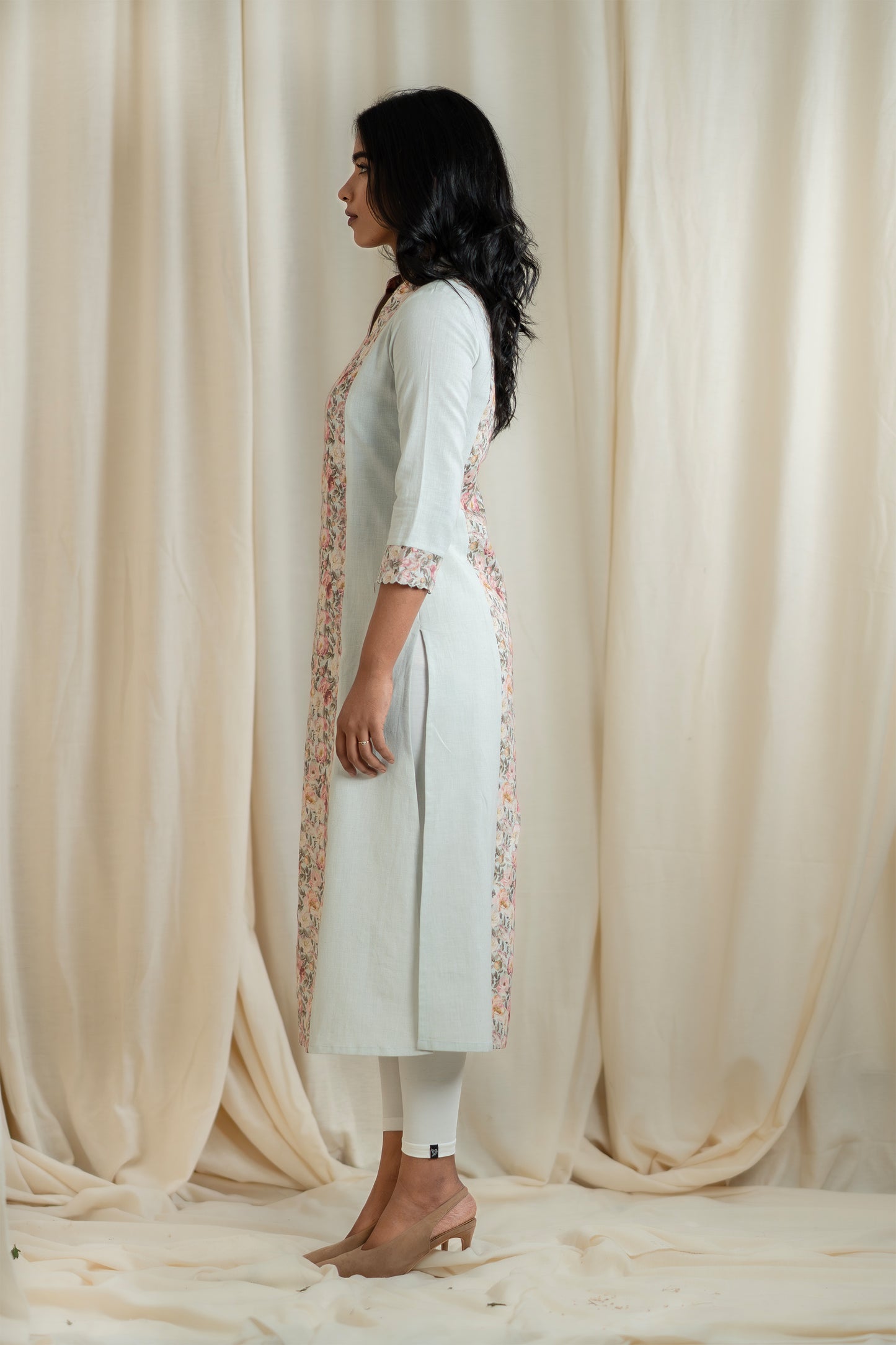 Pale Green Printed Linen Kurti