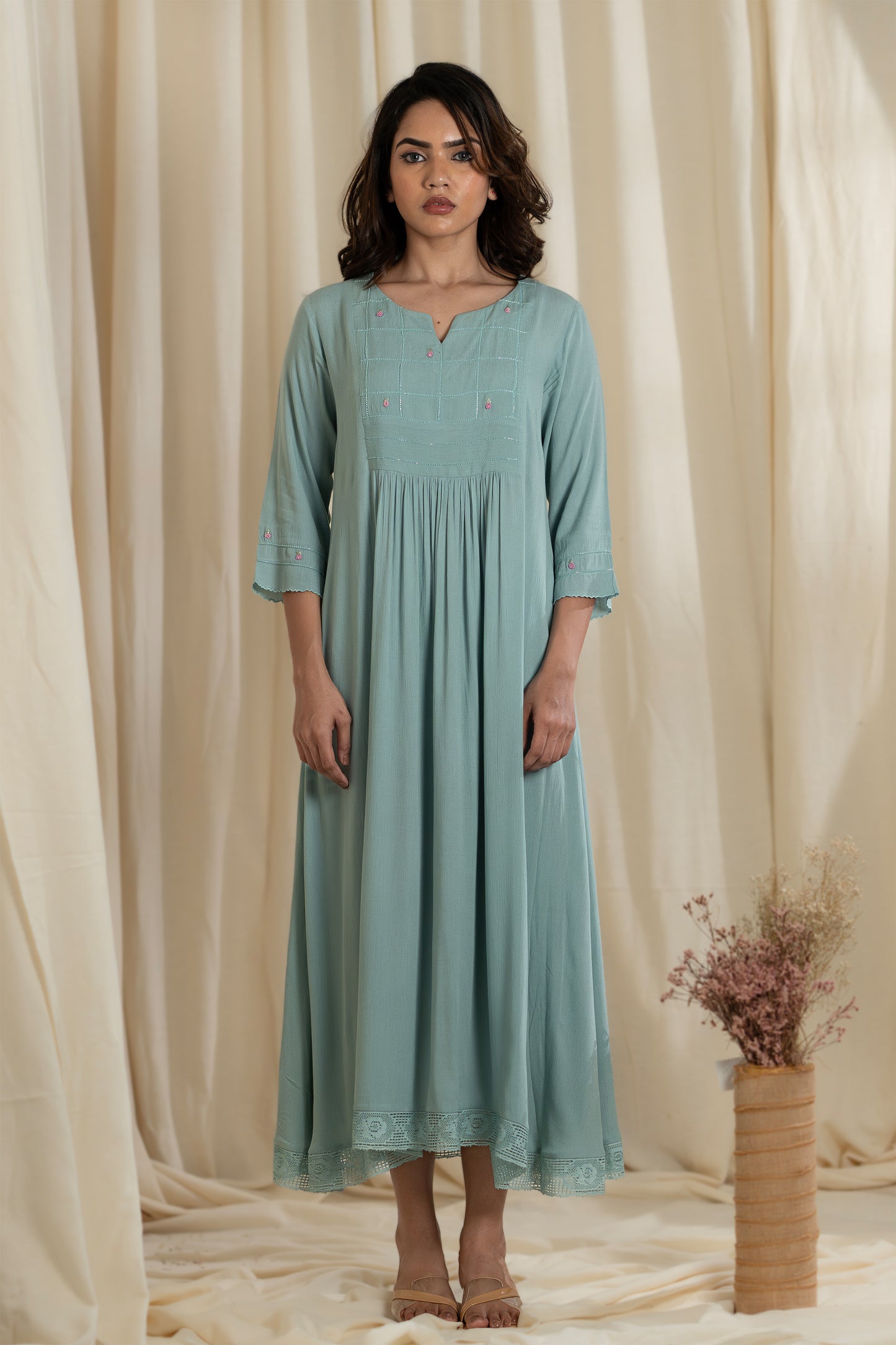 Pretty Light Blue Wrinkled Rayon Kurti