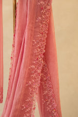 Pink Crushed Tissue Organza Saree