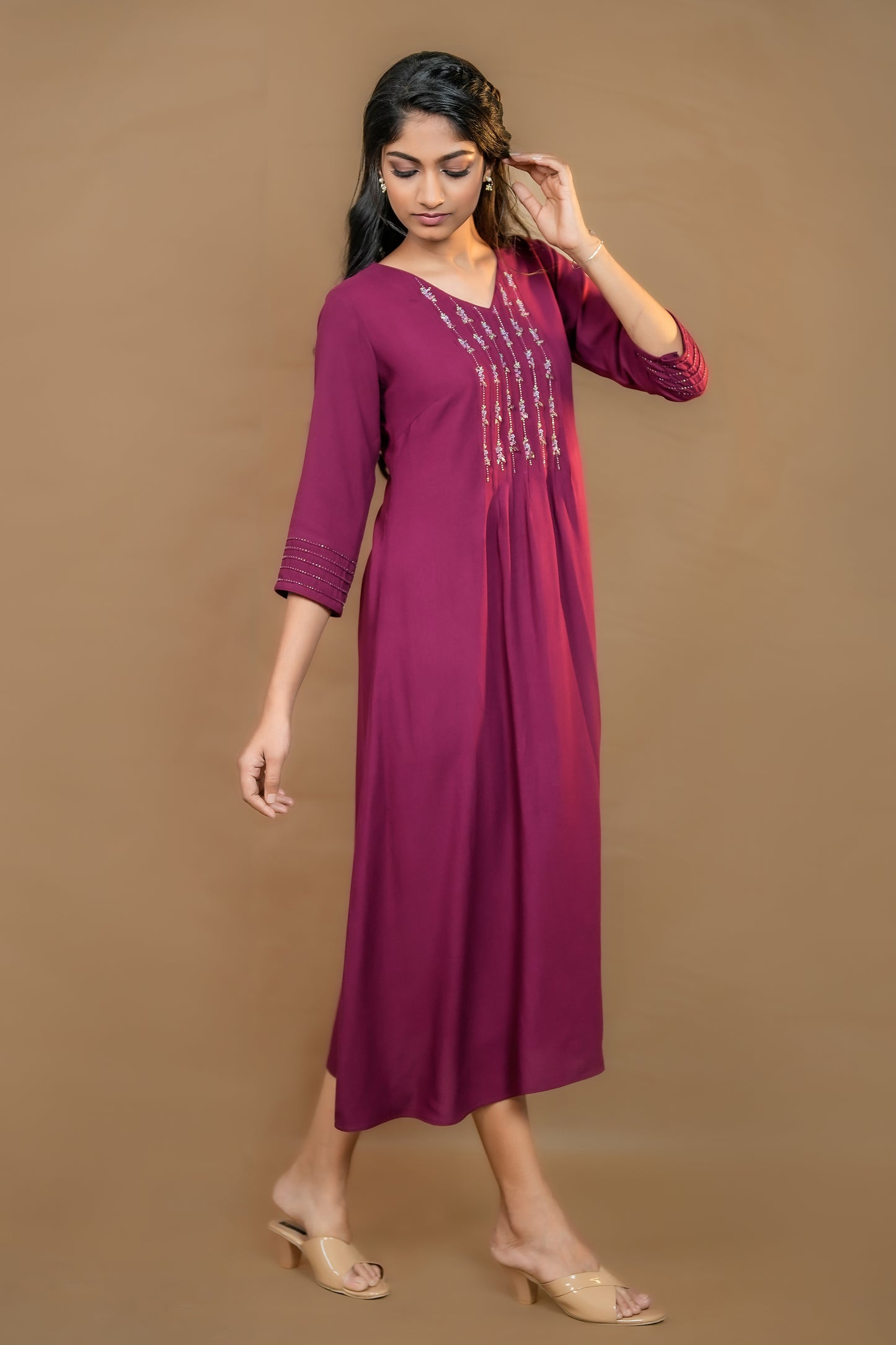 PARIS WINE RED PARTYWEAR RAYON KURTI