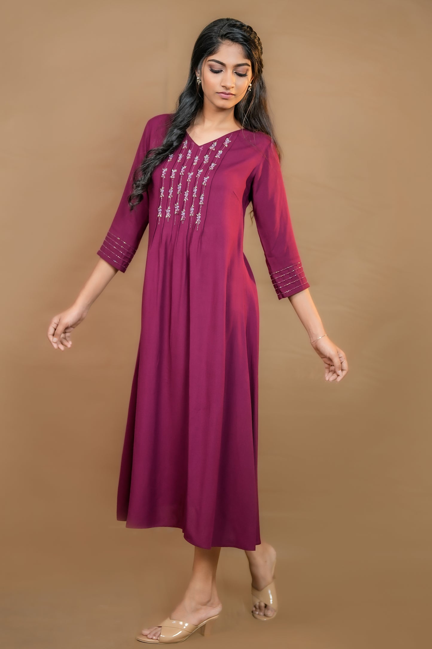 PARIS WINE RED PARTYWEAR RAYON KURTI