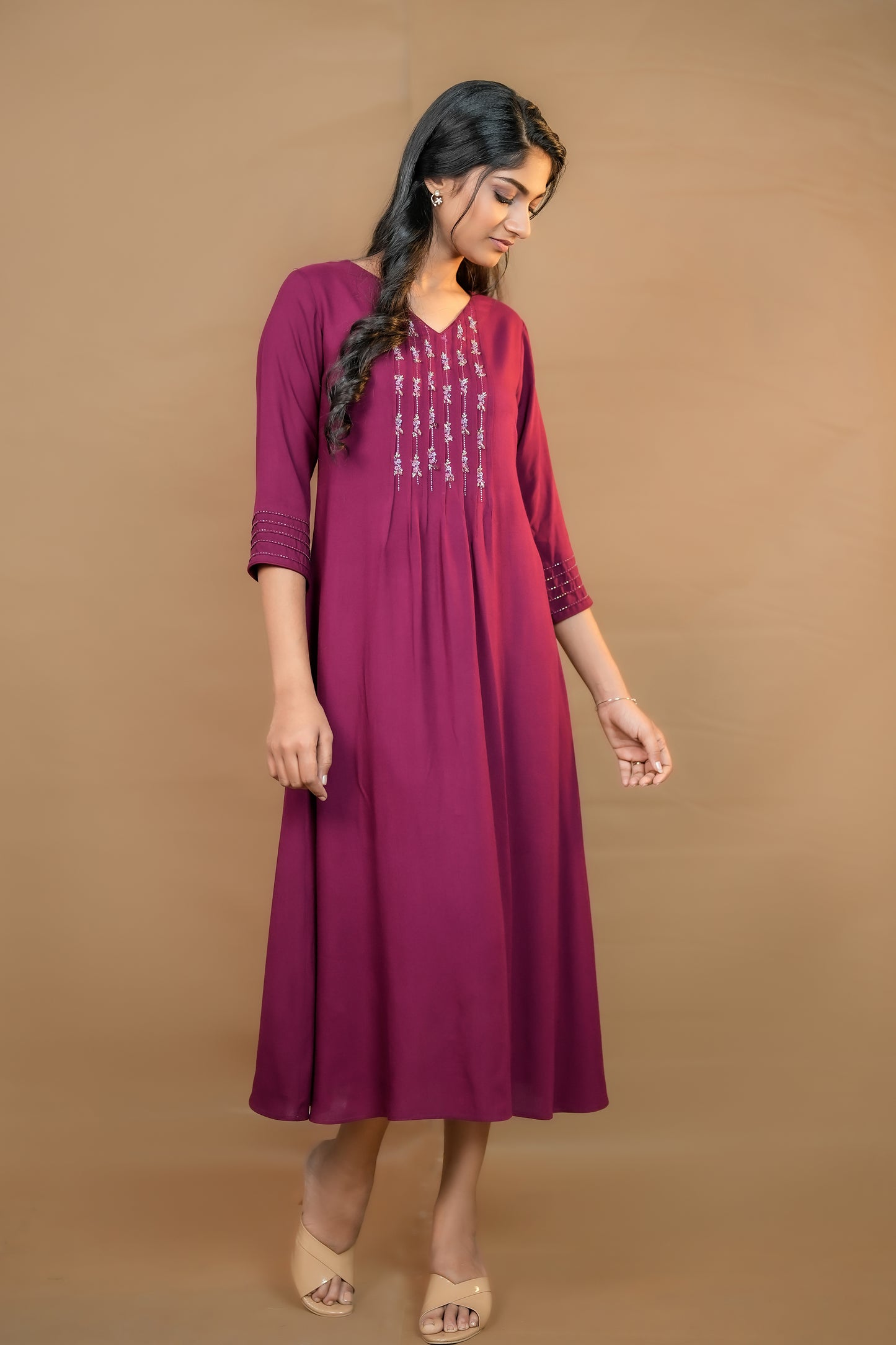 PARIS WINE RED PARTYWEAR RAYON KURTI