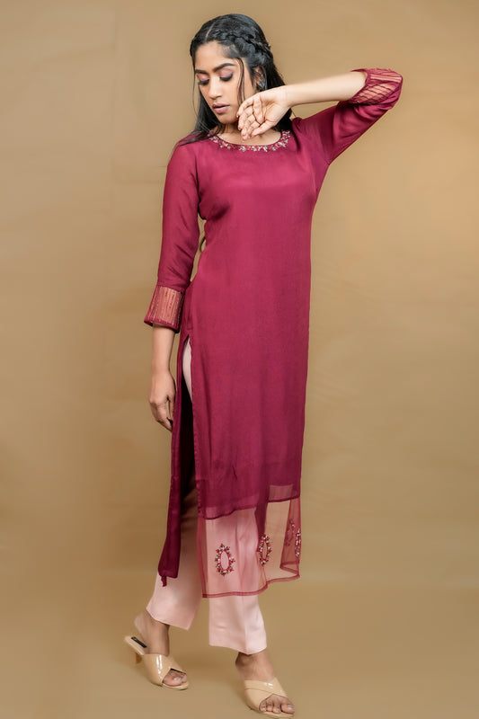 PARIS RED EMBROIDERED PARTYWEAR KURTI