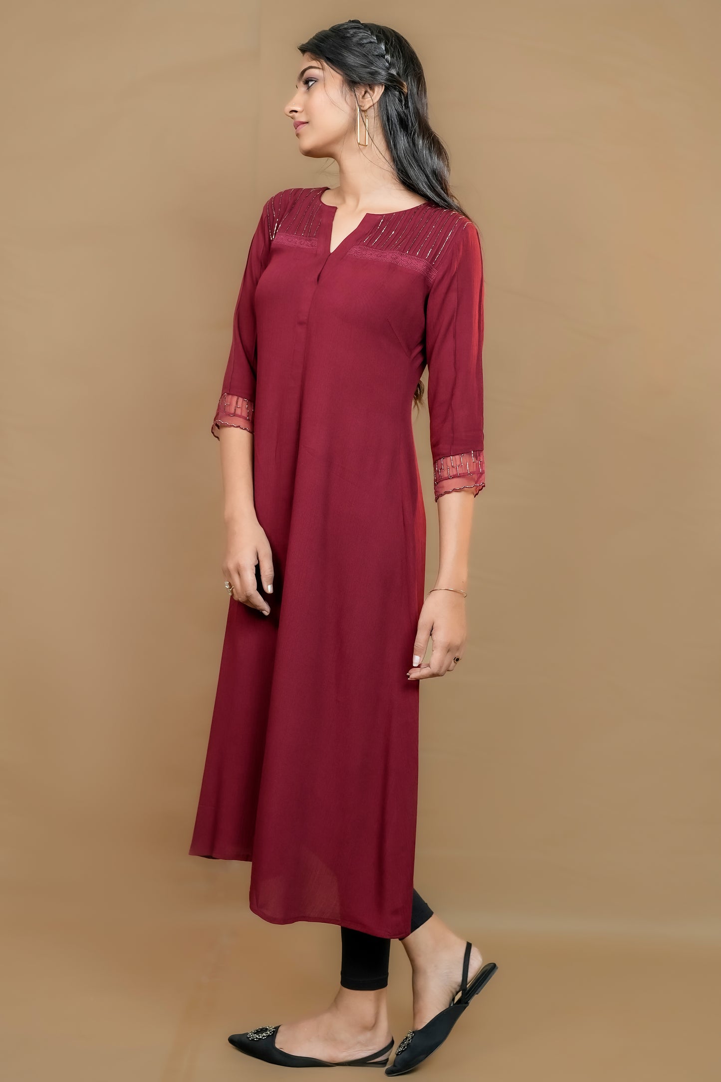 PARIS MAROON WRINKLED RAYON TUNIC