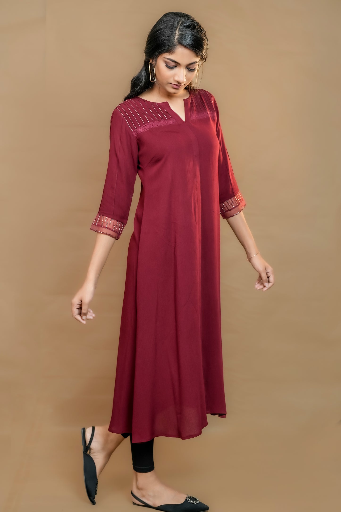 PARIS MAROON WRINKLED RAYON TUNIC