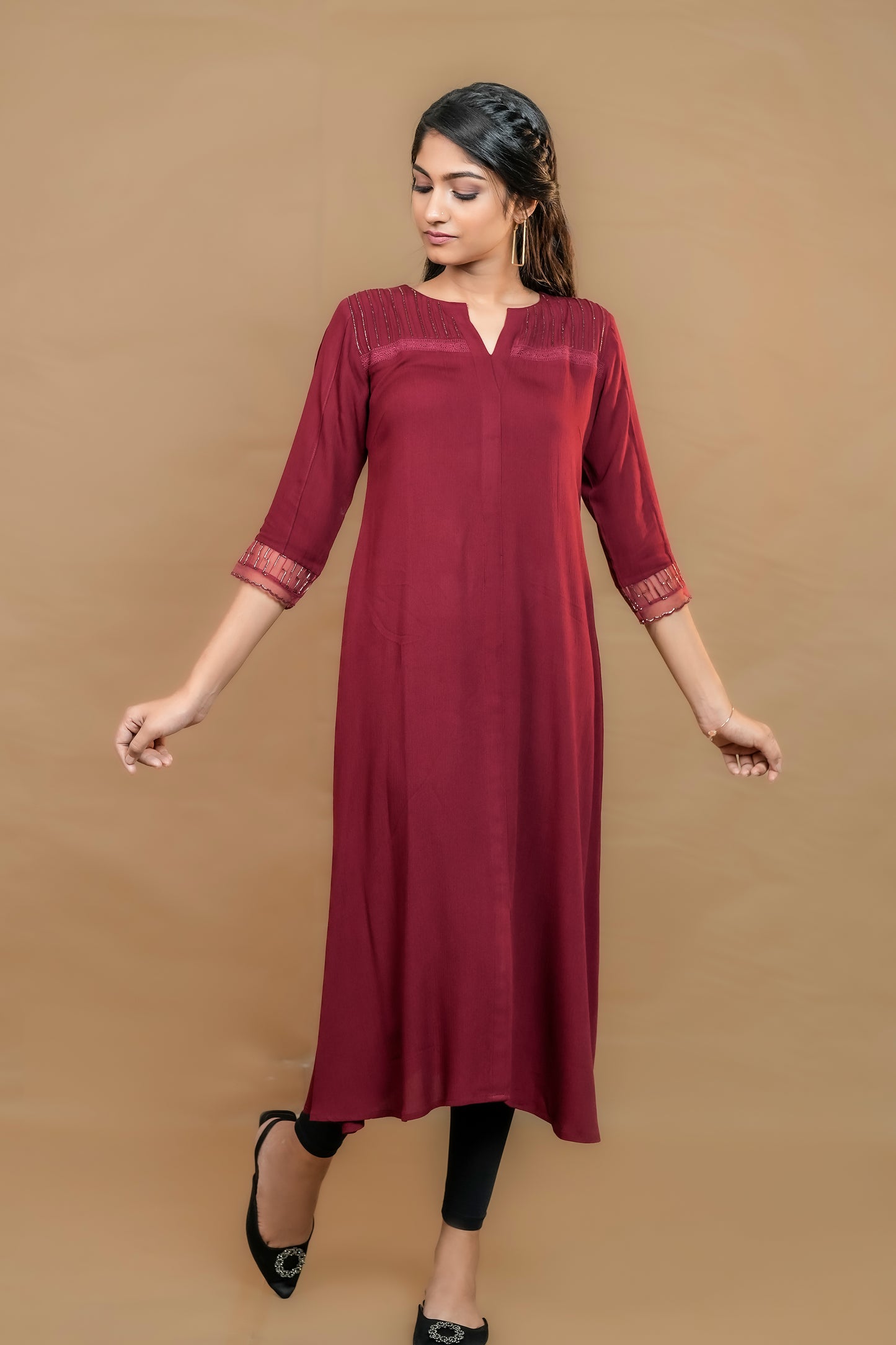 PARIS MAROON WRINKLED RAYON TUNIC