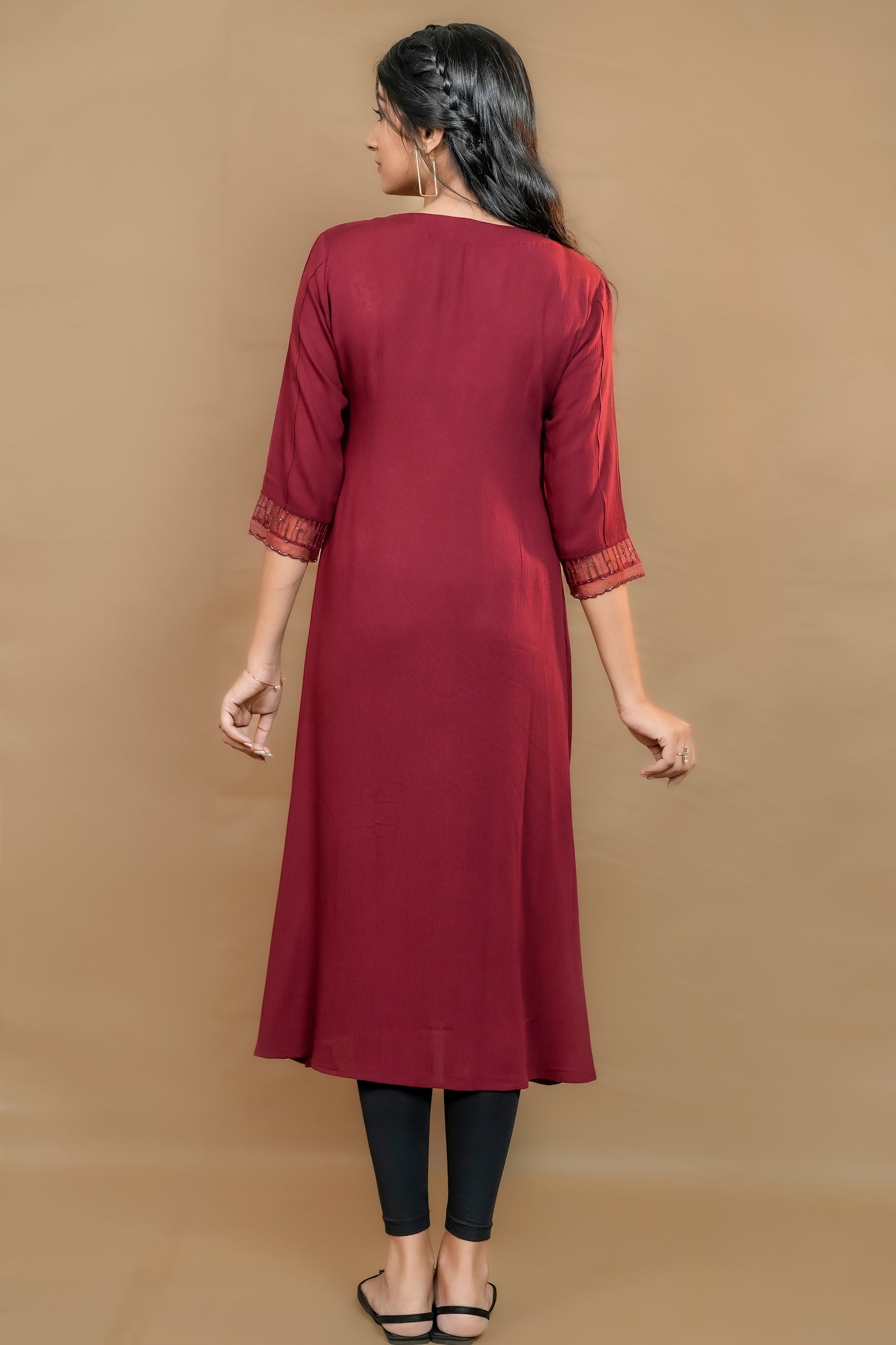 PARIS MAROON WRINKLED RAYON TUNIC