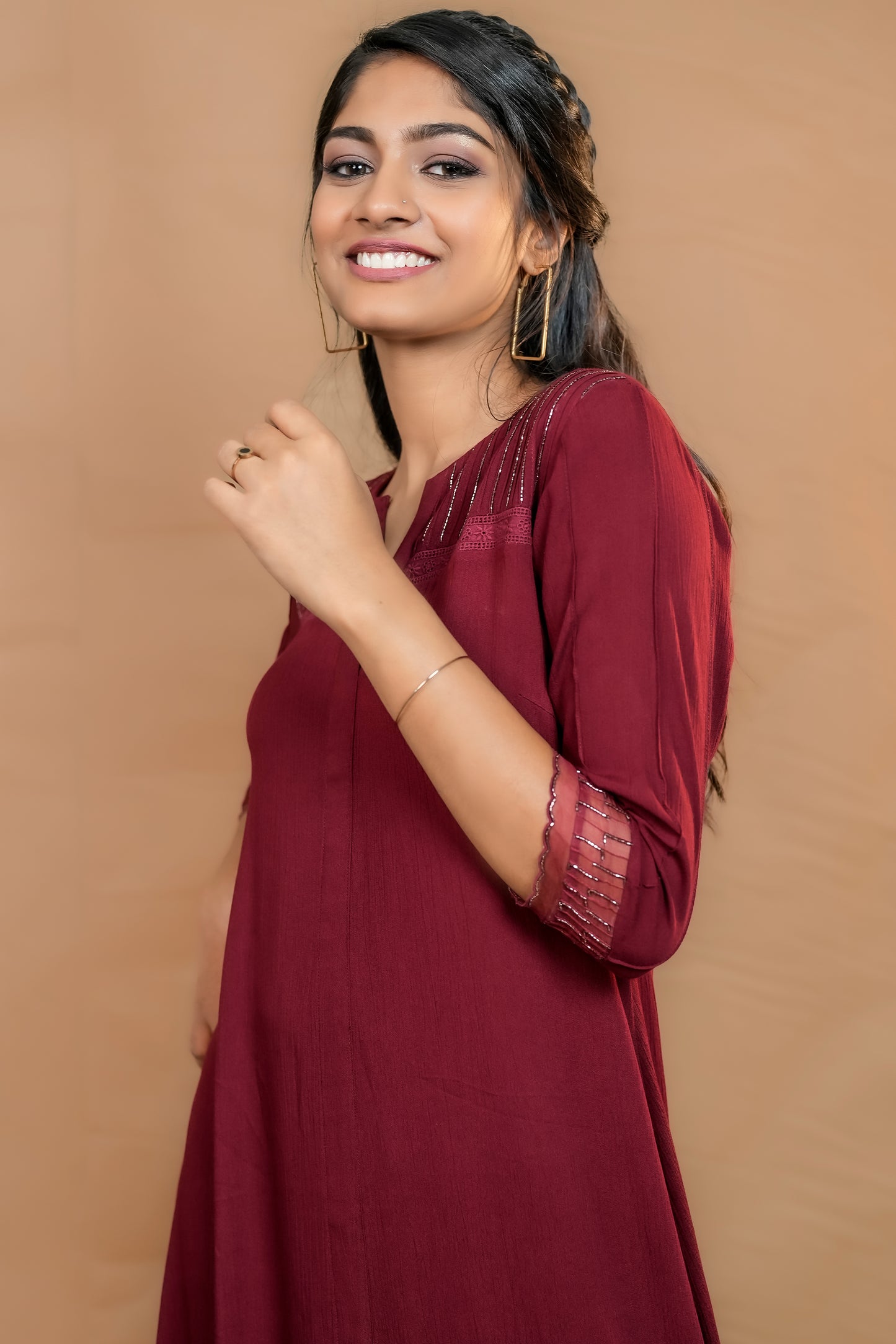 PARIS MAROON WRINKLED RAYON TUNIC