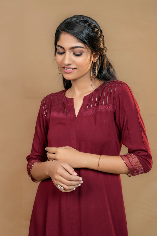 PARIS MAROON WRINKLED RAYON TUNIC