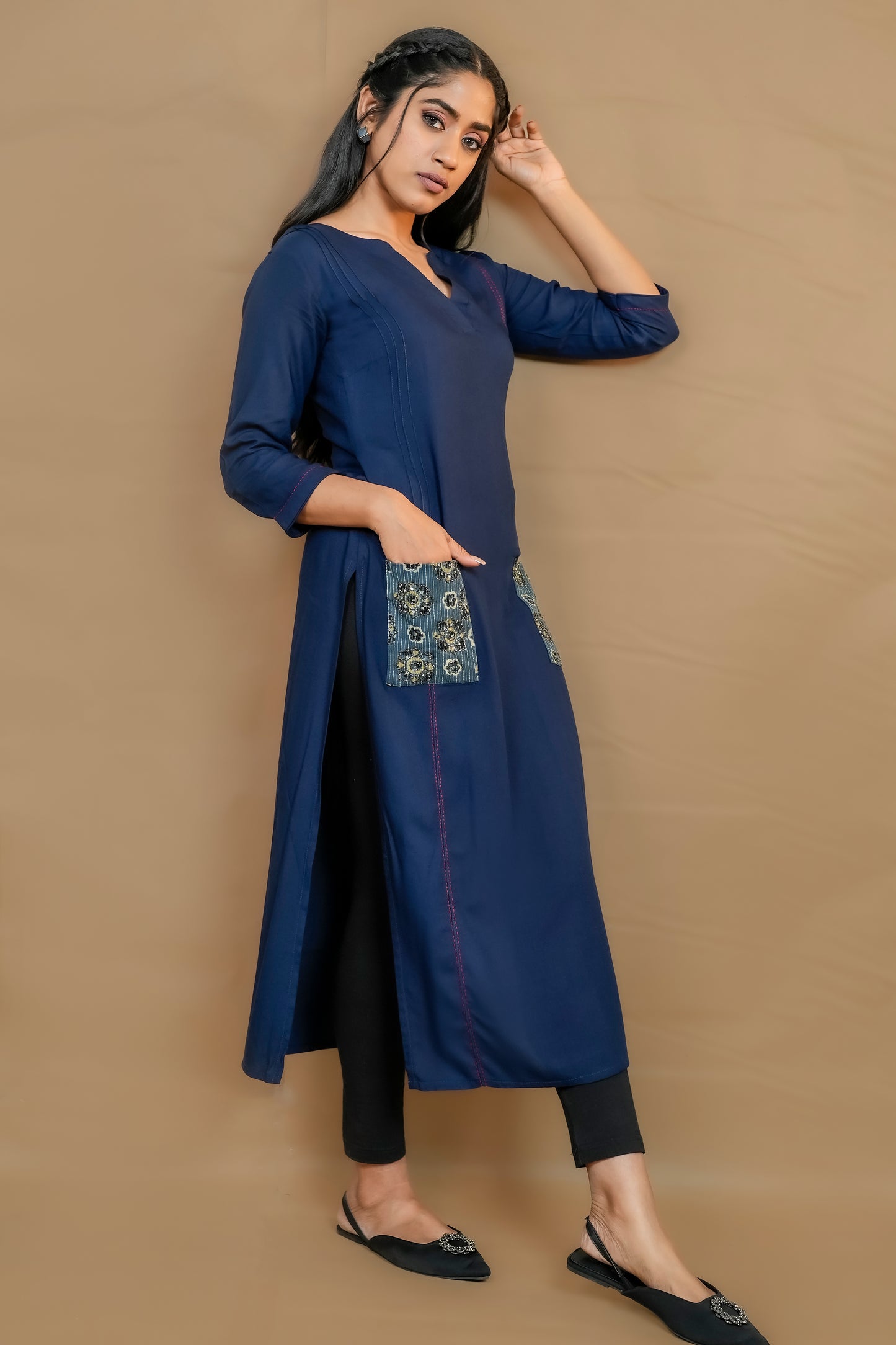 PARIS BLUE AJRAKH POCKET KURTI