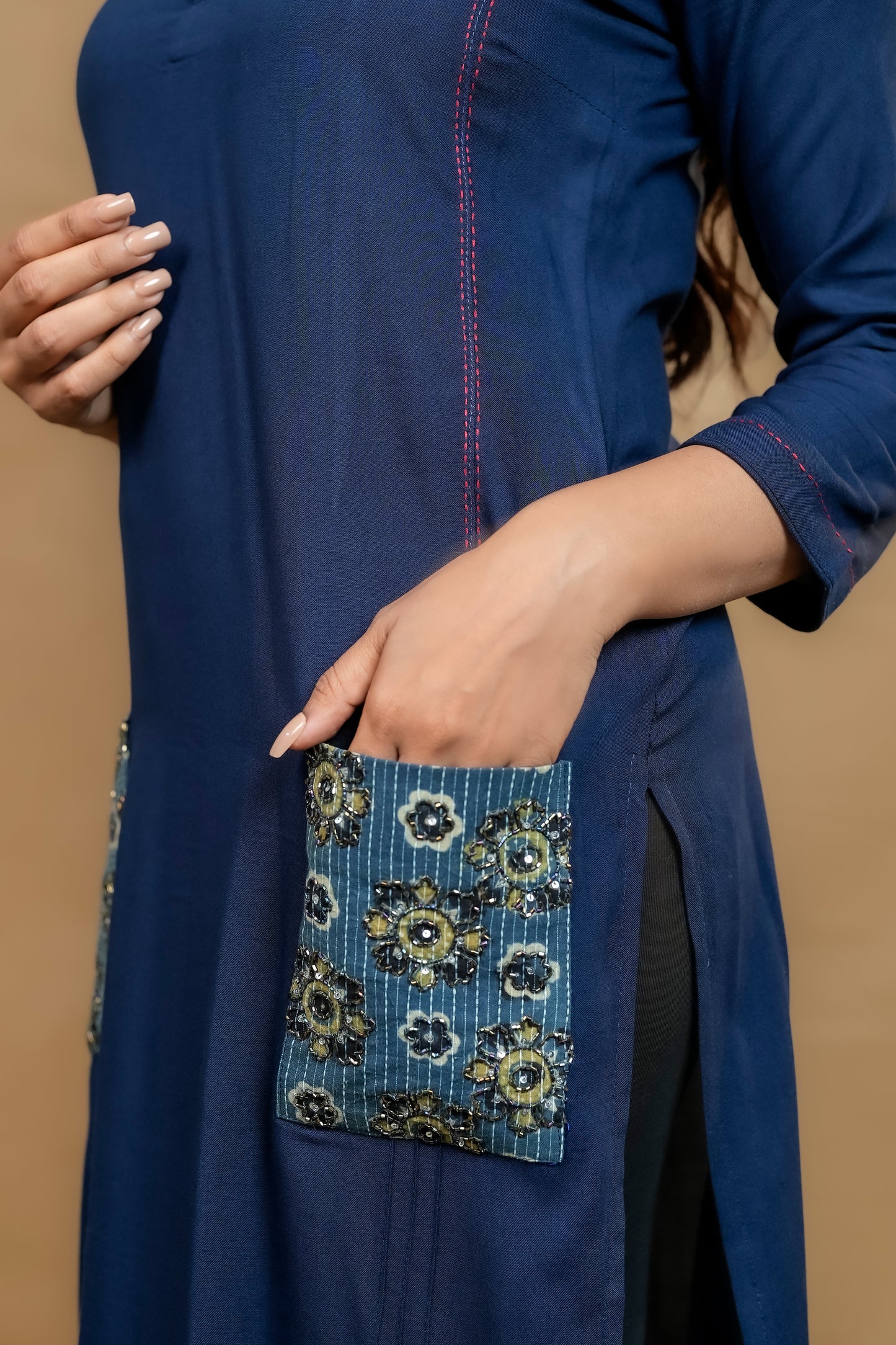 PARIS BLUE AJRAKH POCKET KURTI