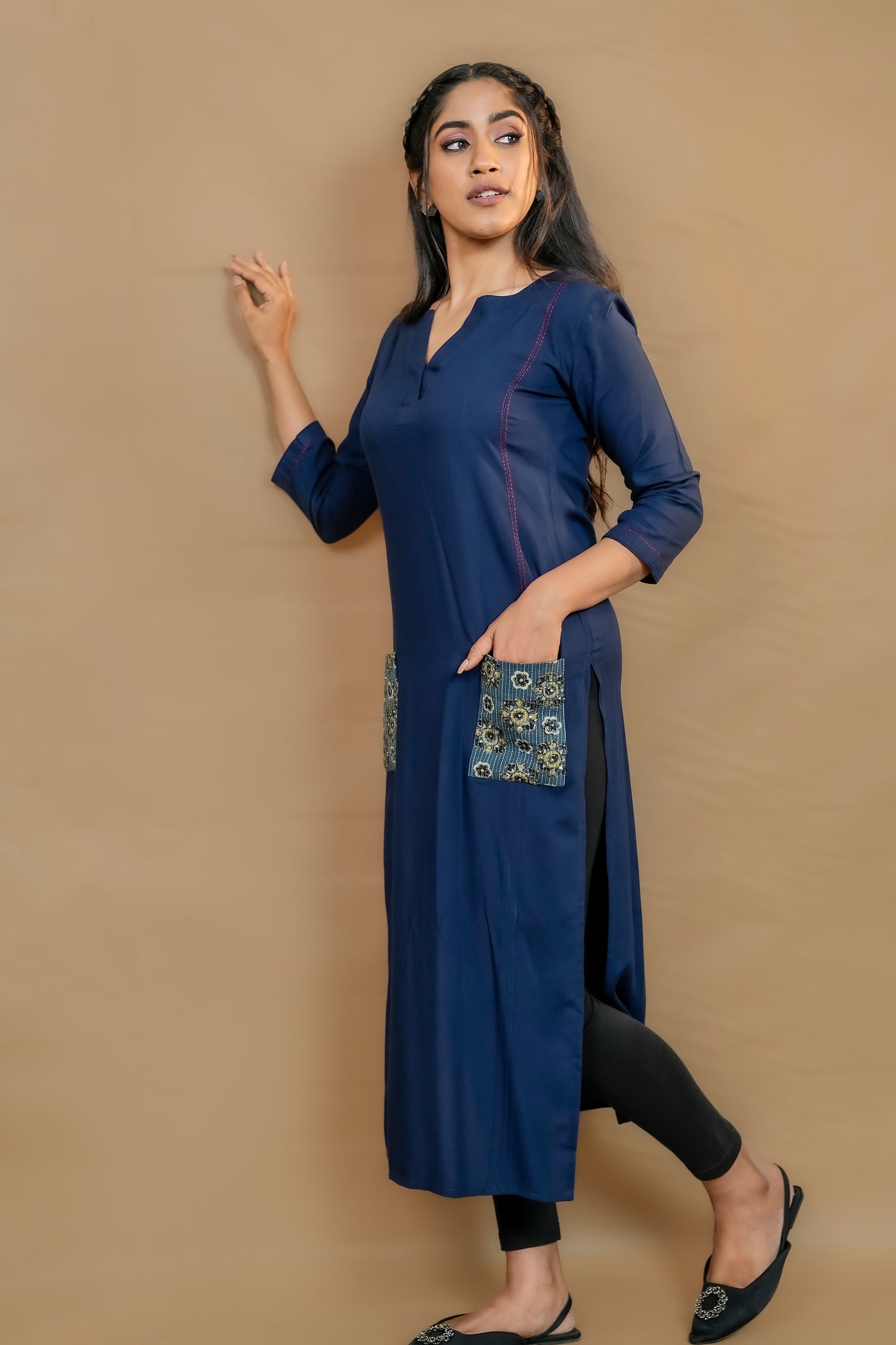 PARIS BLUE AJRAKH POCKET KURTI