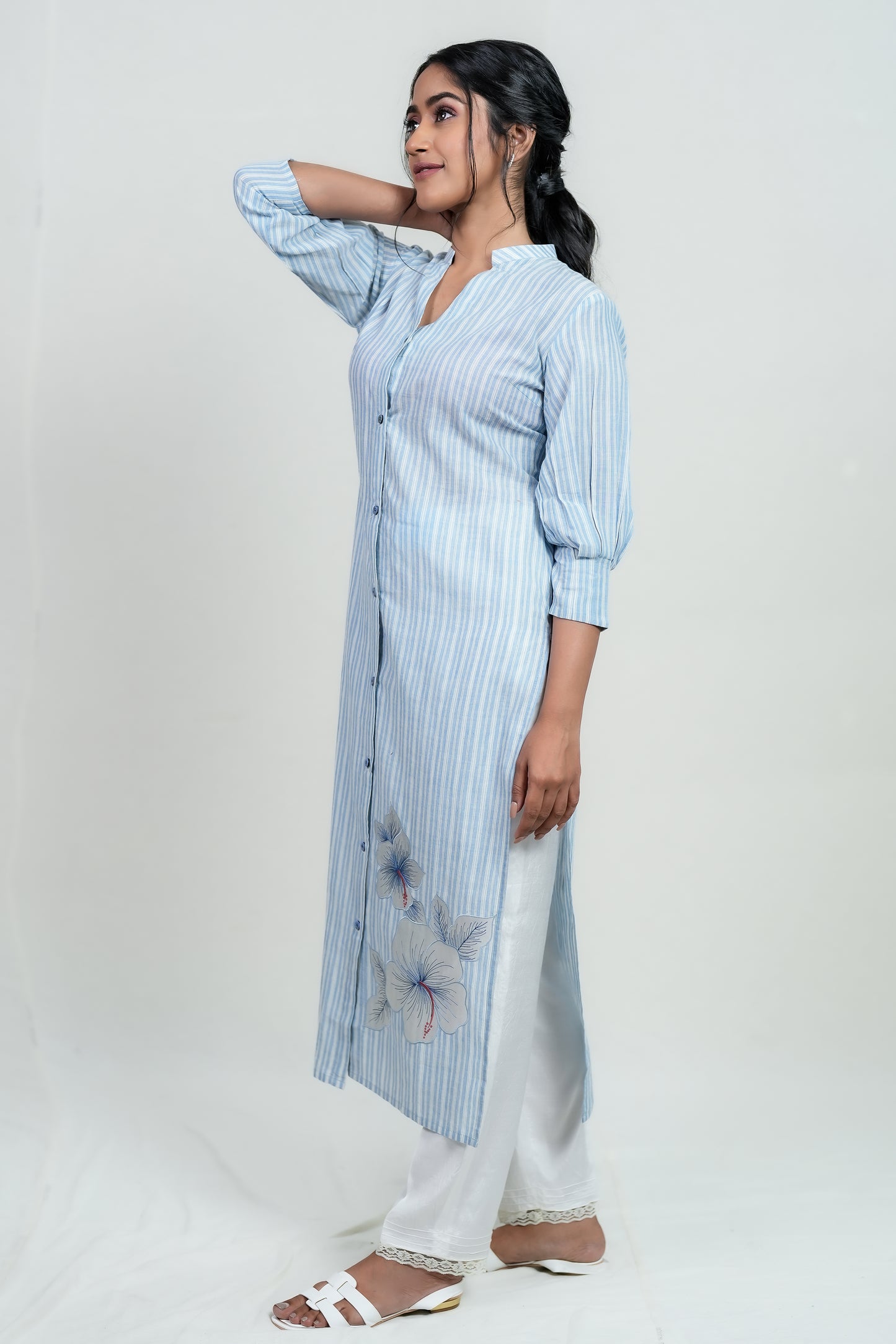 Paris blue and white stripes kurti